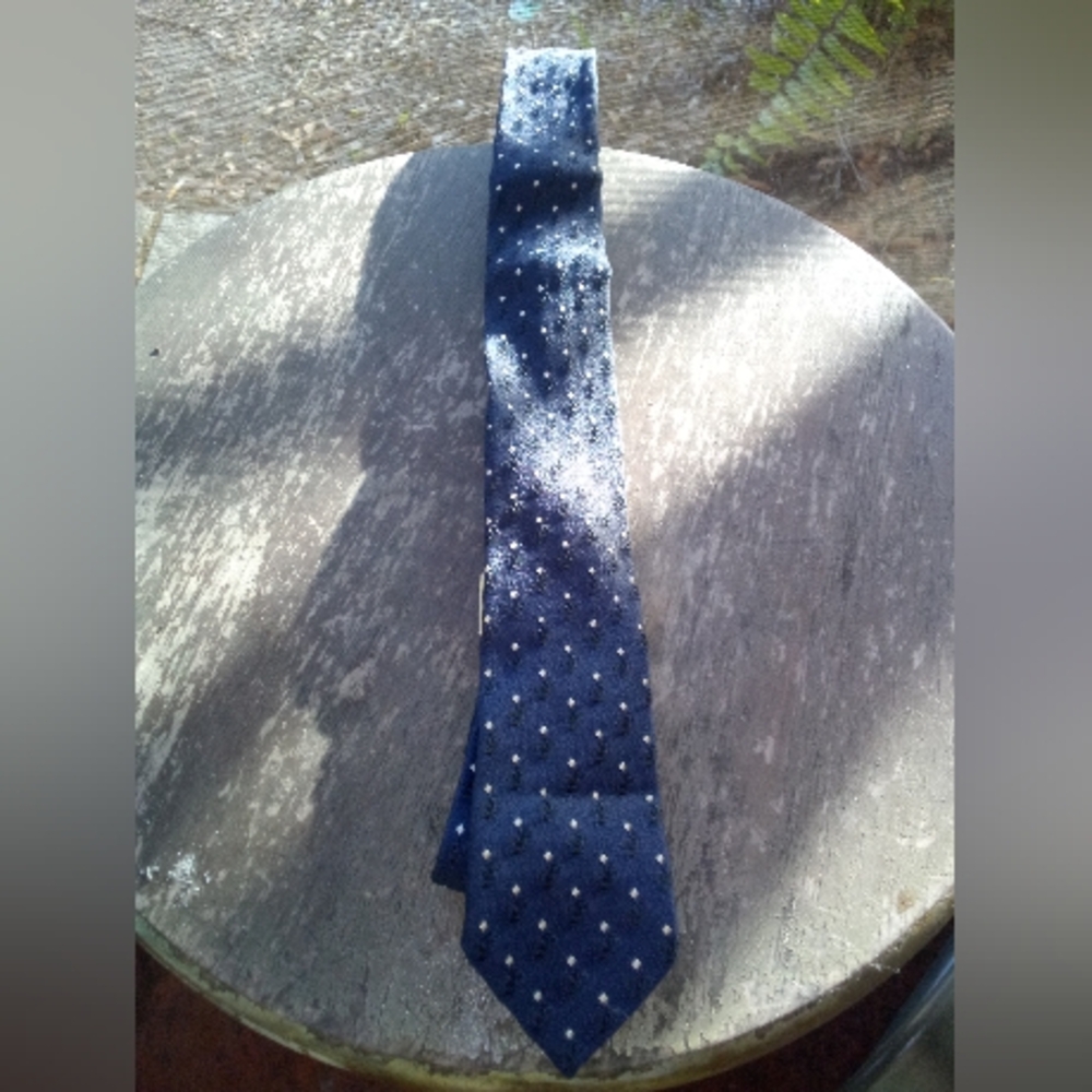 Vintage Beau Brummell  Blue Skinny Polka Dot Tie - Picture 4 of 16